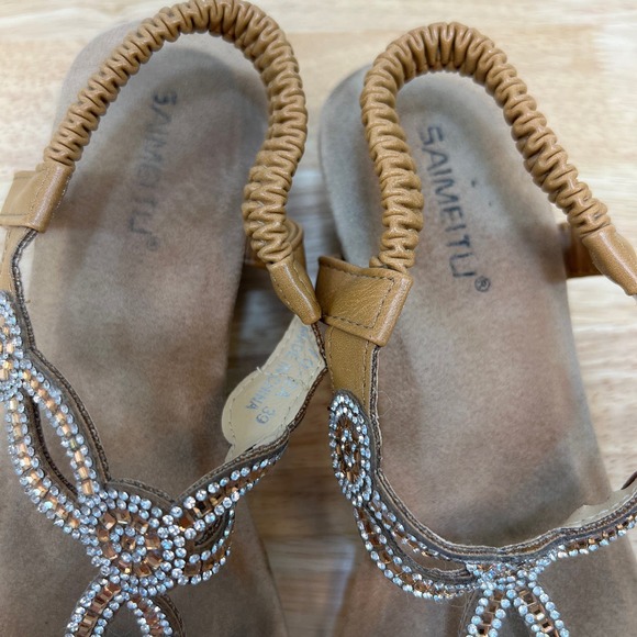 SAIMEITU Gold sling back wedge sandals‎ size 39 - Picture 8 of 12